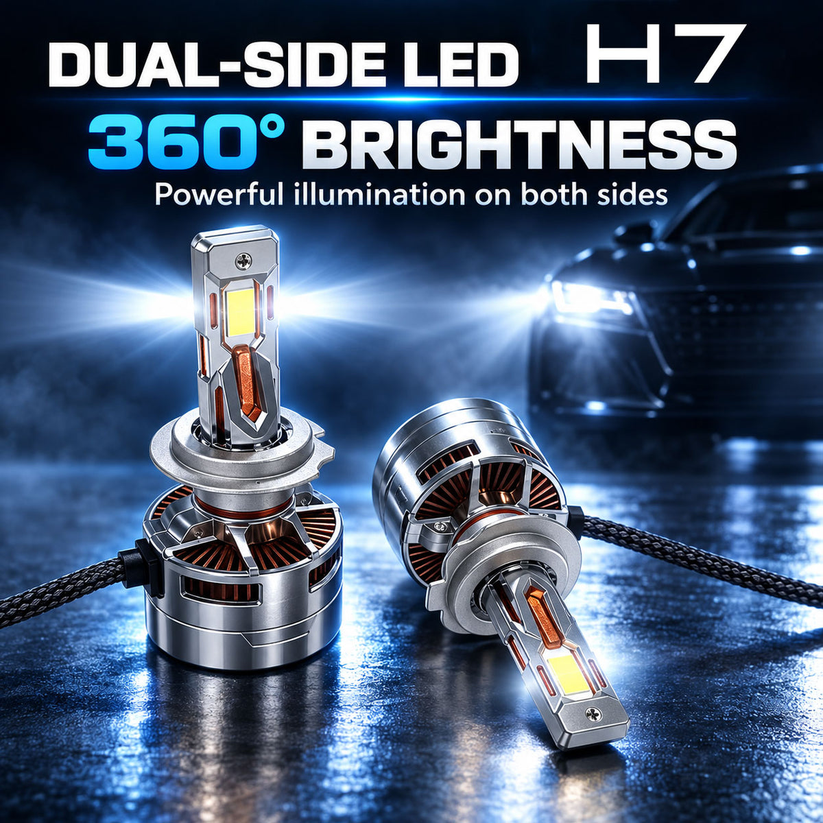 Auto Pearl H7-6500K 480W (240W Each), 36000LM LED Headlight Bulb with rear cooling Fan for Car (Cool White Light LED Headlight Bulb)
