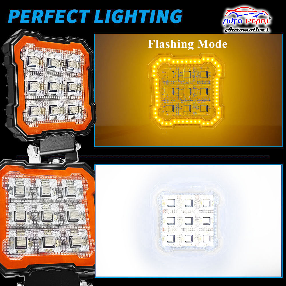 Auto Pearl 4 inch Square Auxiliary 12V-30W, Amber DRL Spot Light Off Road Light, White and Yellow Color compatible with All Bike and Car (Pack of 2)