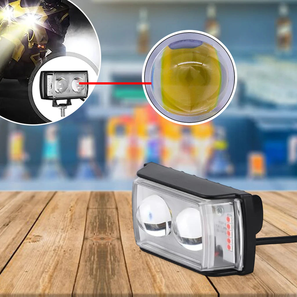 Auto Pearl 2EYE LED Lens Fog Flashing Light, 12V-8W White, Yellow & Blue-Red Amber Auxiliary Projector Spot Lights compatible with All Bikes and Cars