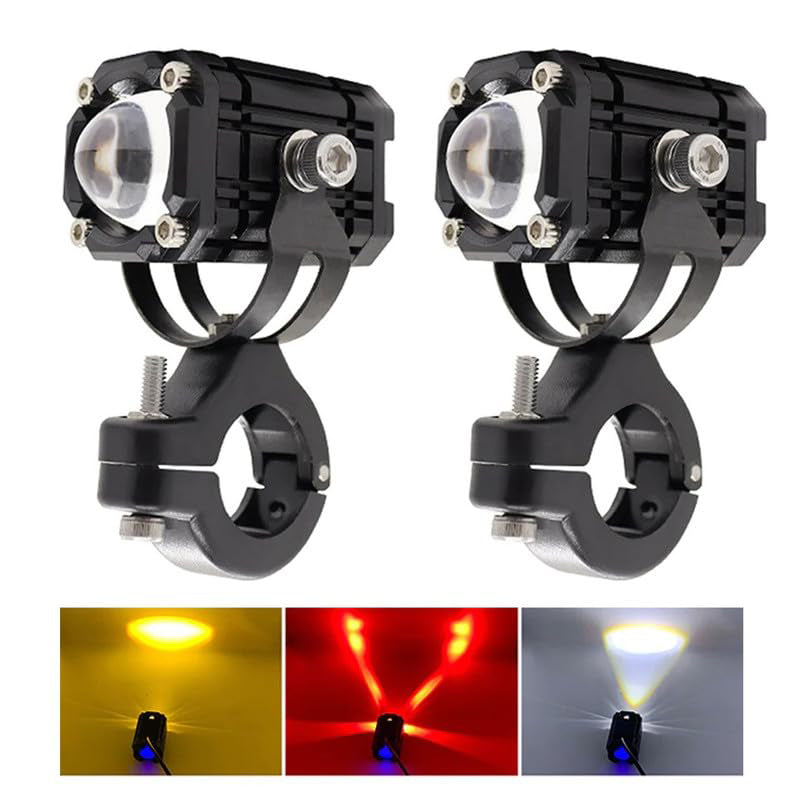 Auto Pearl Motorcycle Mini Driving Lights Yellow / White / Red LED Spot light 15W 3-Color Modes & Flashing Fog Lights compatible with All Bikes and Cars