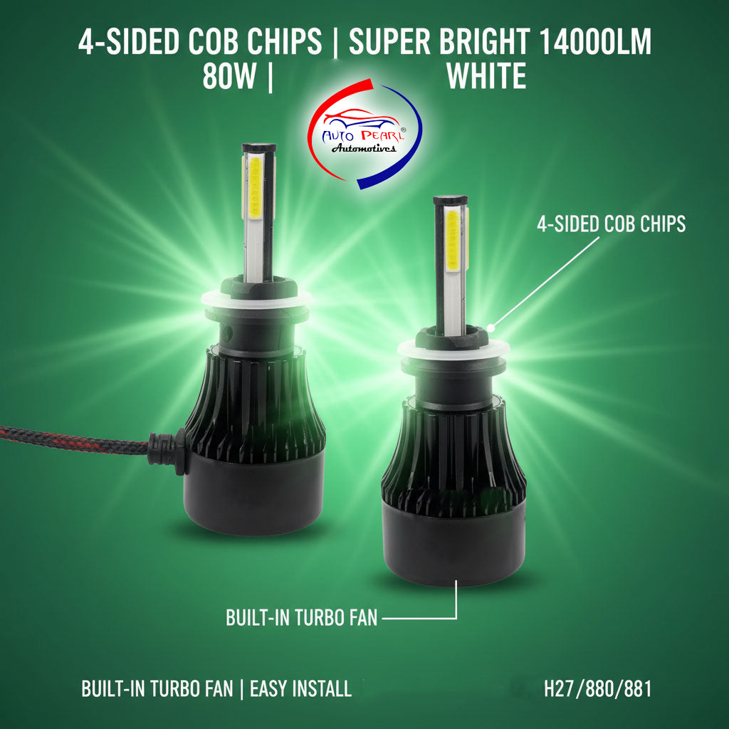 Auto Pearl 880/H27 Bulb Type LED Headlight Bulb 80W 14000LM 4300K Warm White, 4-Side Fog Light 880/881/H27 compatible with All Car (Pack of 2)