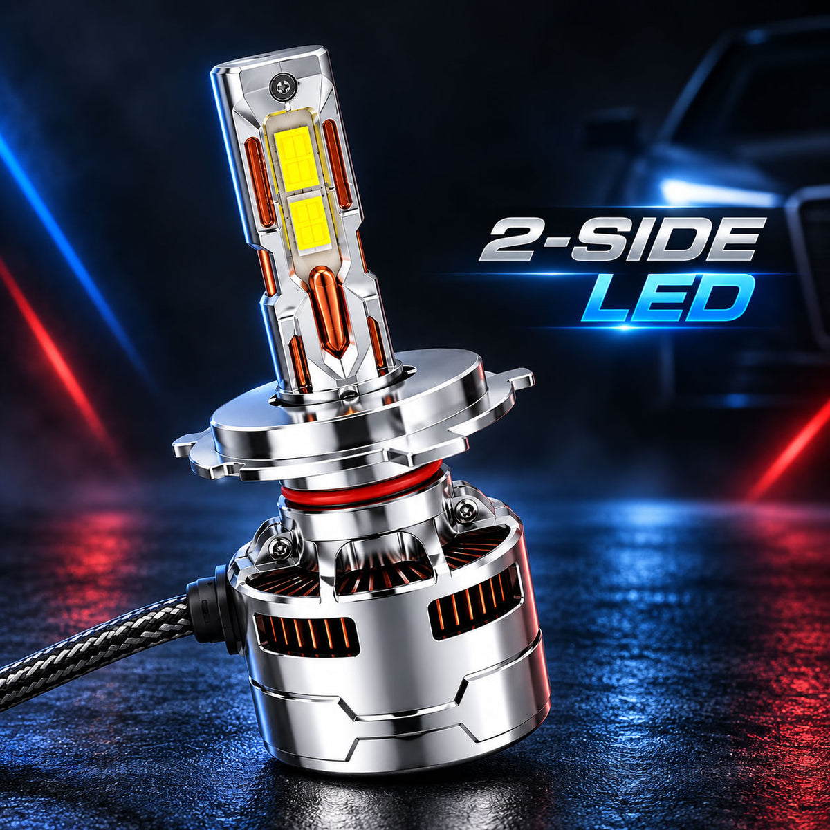 Auto Pearl H4-6500K 480W (240W Each), 36000LM LED Headlight Bulb with rear cooling Fan for Car (Cool White Light LED Headlight Bulb)