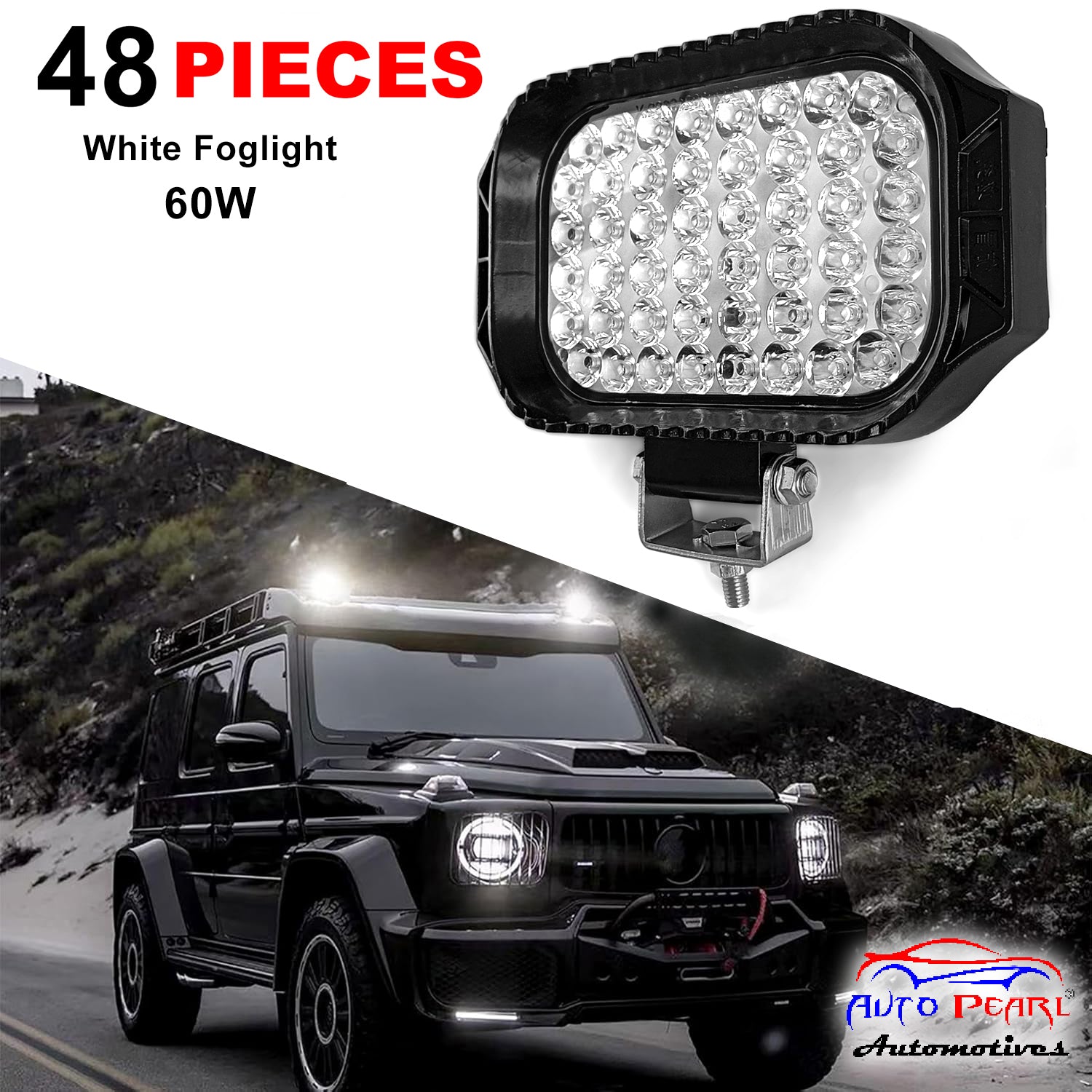 Auto Pearl Auxiliary light 48LED Hi-Lo Ultra Bright White light Driving Spot Work Lights | High Brightness Driving Lamp, 12V-60W, Work Spot Light compatible with All Bike and Car (Pack of 2)