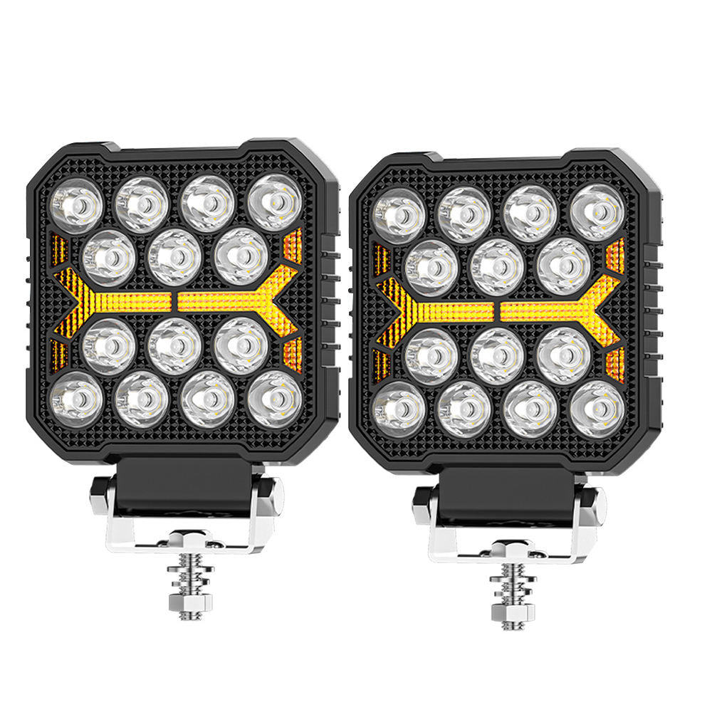 Auto Pearl 4 inch Square 14Led Auxiliary 12V-30W, Amber DRL Spot Light, White and Yellow Color, Off Road Light compatible with All Bike and Car (Pack of 2)