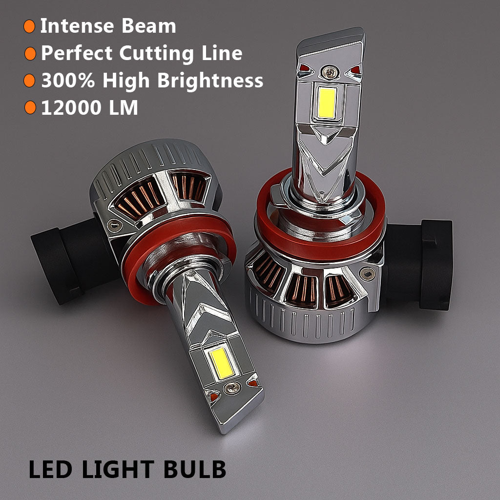 Auto Pearl H11 LED Headlight Bulbs for Car – 120W, 12000LM, 6000K Cool White, Super Bright with Turbo Cooling Fan, compatible with All Car (Pack of 2)