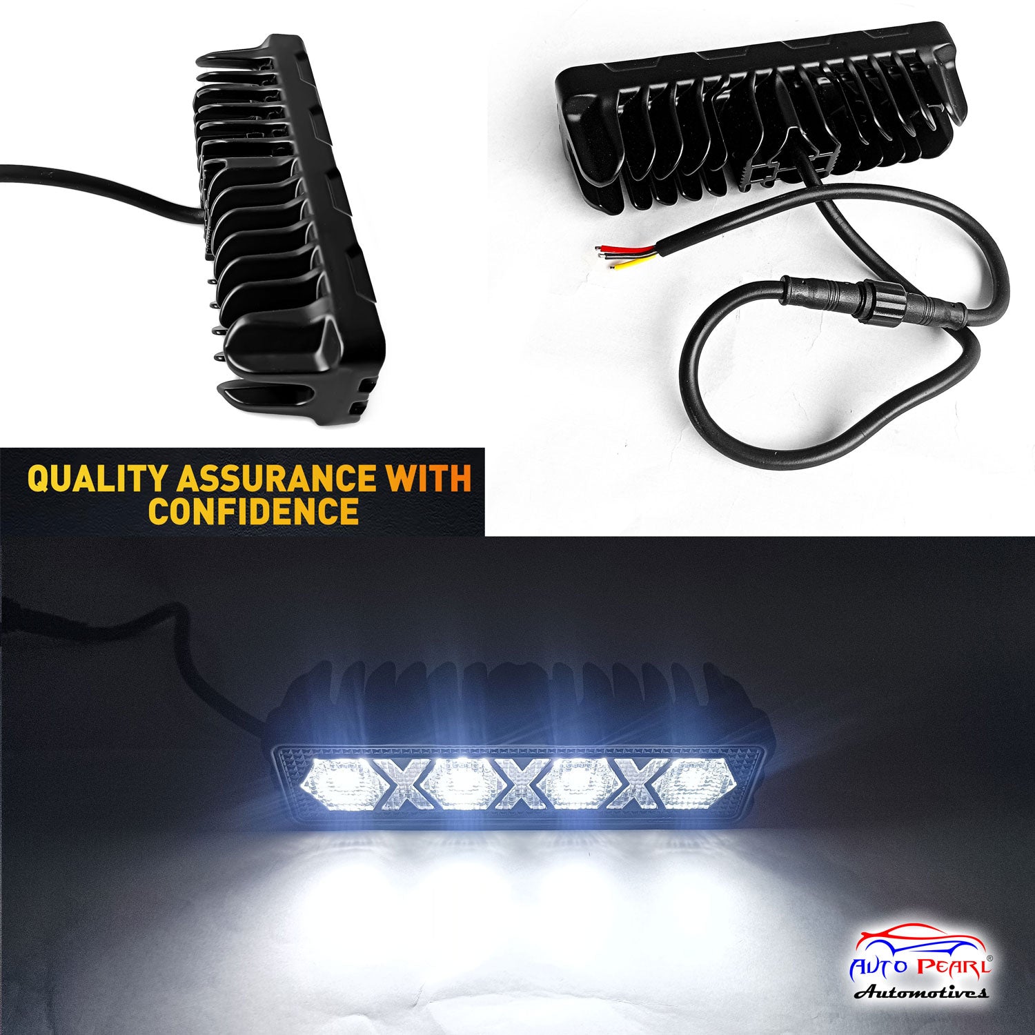Auto Pearl 6 Inch Auxiliary 16Led Light Bar White, Yellow and Yellow Blinking Mode, Work Spot Lights compatible with All Bike and Car(Pack of 2)