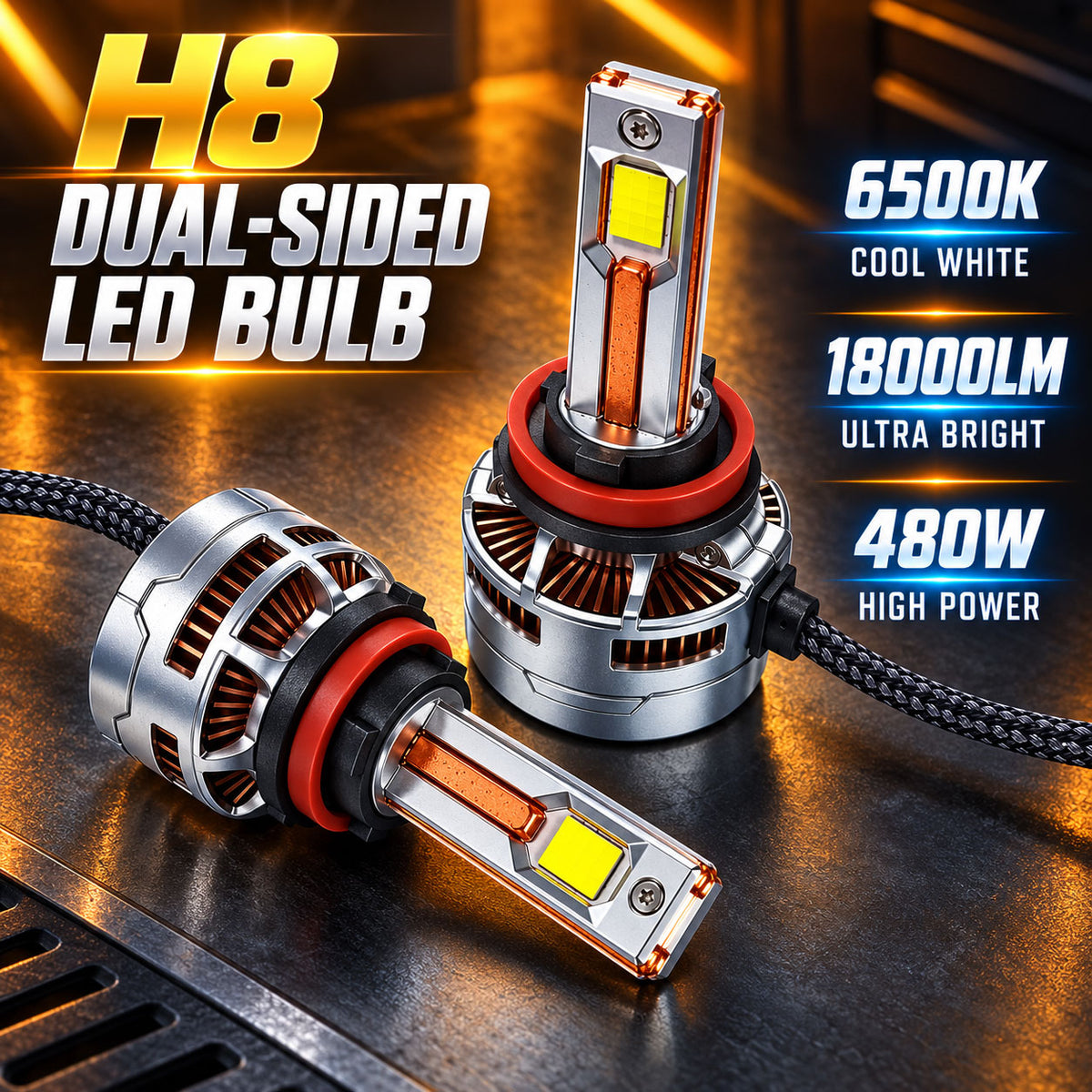 Auto Pearl H8/H9/H11-6500K 480W (240W Each), 36000LM LED Headlight Bulb with rear cooling Fan for Car (Cool White Light LED Headlight Bulb)