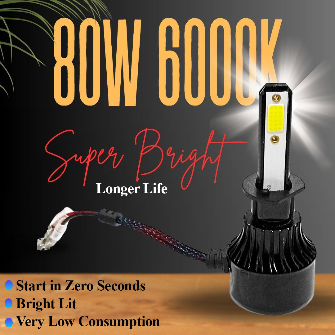 Auto Pearl H1 LED Headlight/Sidelight/Turning light Bulb for Car 80W 3500LM 6000k (White Light LED Headlight Bulb) Pack of 2