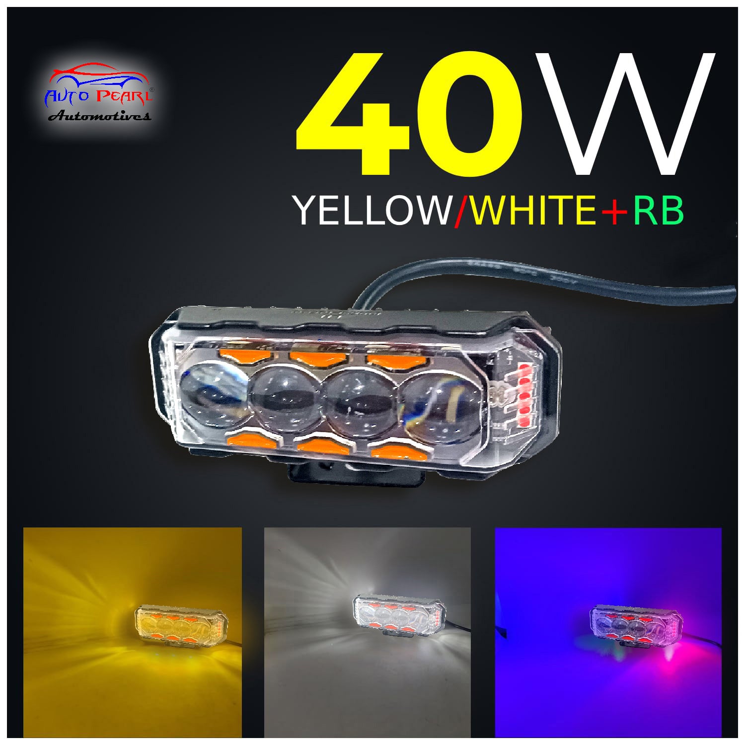 Auto Pearl Motorcycle Yellow/White & Red/Blue 4LED High Beam 12V-18W Fog Light with Flashing Mode Off-Road Vehicles compatible with All Bikes and Cars