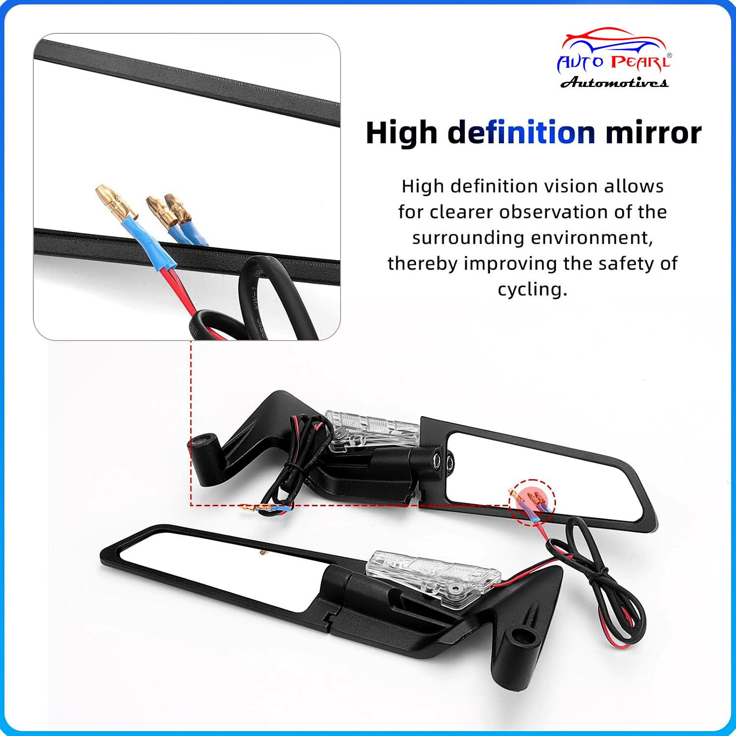 Auto Pearl Motorcycle Mirrors with LED Turn Signal Large Stealth Mirror Adjustable Wind Wing Side Rearview Mirrors (Pack of 2)
