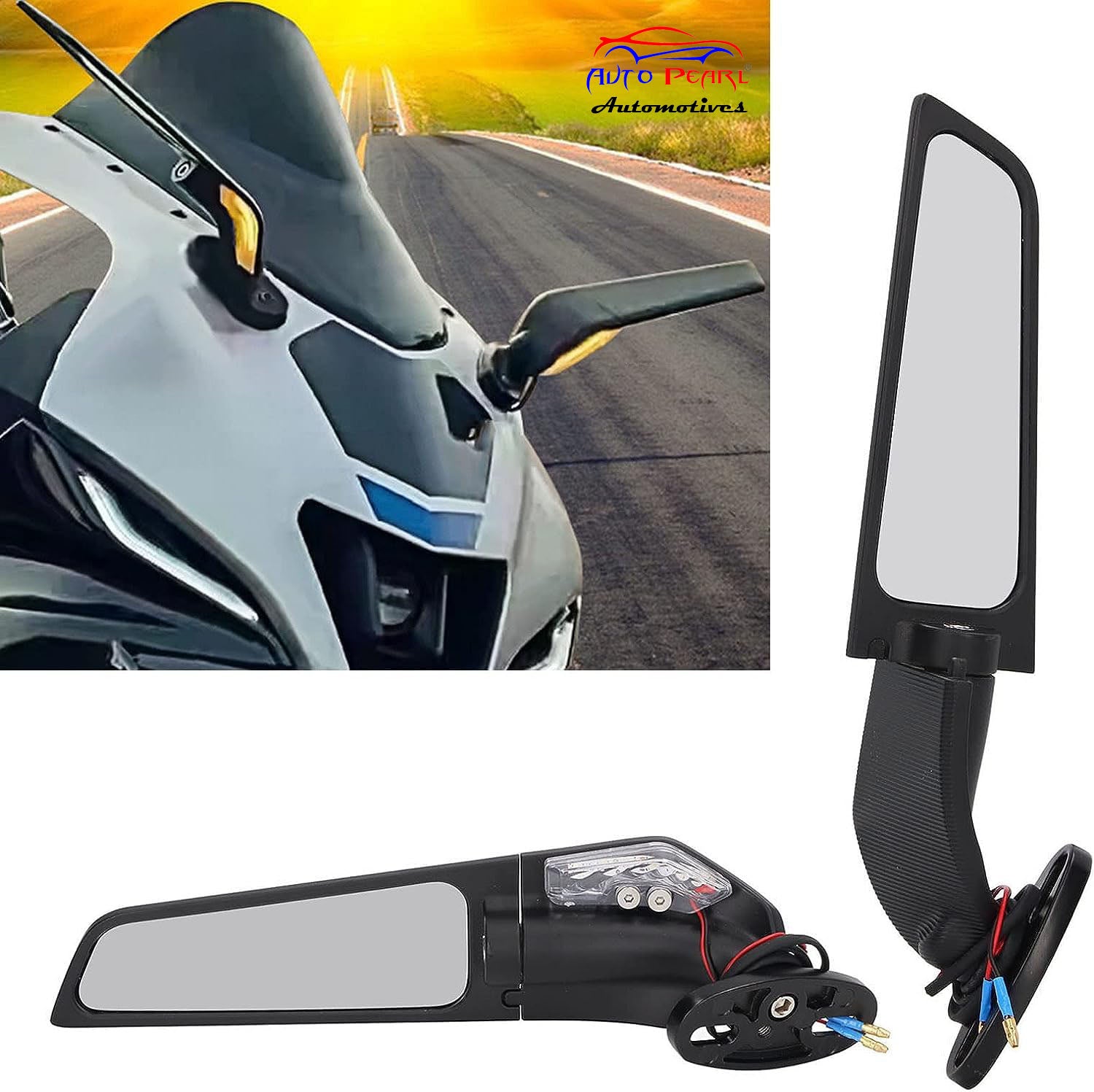 Auto Pearl Motorcycle Rear View Mirrors with LED Turn Signal Light Stealth Mirror Compatible with K-awasaki Ninja 500 650 Ninja 400 300 ZX6R, H-onda CBR300R CBR500R CBR600RR, S-uzuki GSXR 600 750 1000