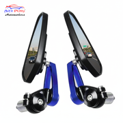 Auto Pearl Motorcycle CNC Handle Bar End Rearview Mirrors Aluminum Alloy Blue Black Rearview Mirrors, 360 Degree Adjustable Rear View Mirrors compatible with All Bike (Pack of 2)