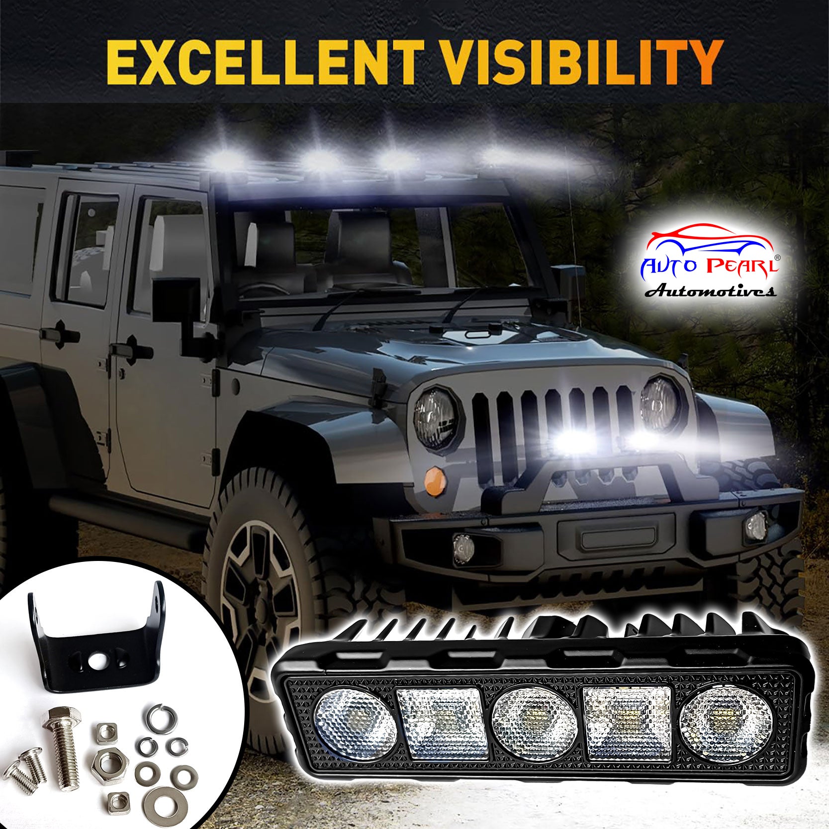Auto Pearl 6 Inch Auxiliary 6Led Light Bar White, Yellow and Yellow Blinking 12V-30W, Mode, Work Spot Lights compatible with All Bike and Car (Pack of 2)