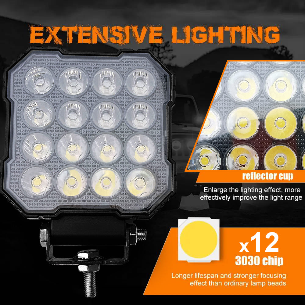 Auto Pearl Square 16Led DRL Motorcycle Foglight, Off-Road Vehicle Light Auxiliary White Lighting 12V-30W Driving Work Light compatible with All Bike and Car