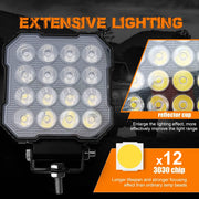 Auto Pearl Square 16Led DRL Motorcycle Foglight, Off-Road Vehicle Light Auxiliary White Lighting 12V-30W Driving Work Light compatible with All Bike and Car