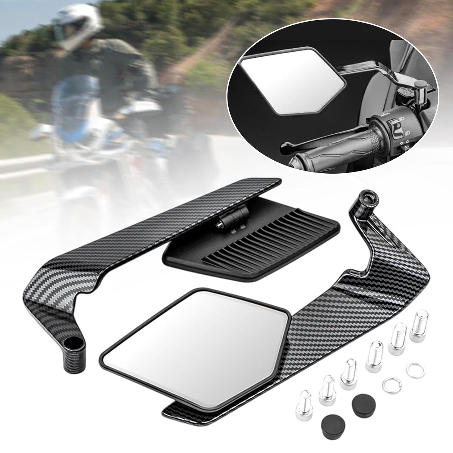 Motorcycle Carbon Flip Mirrors Set Adjustable Rotating Rear View Mirror Stealth Wind Wing Side for All Bike (Pack of 2)