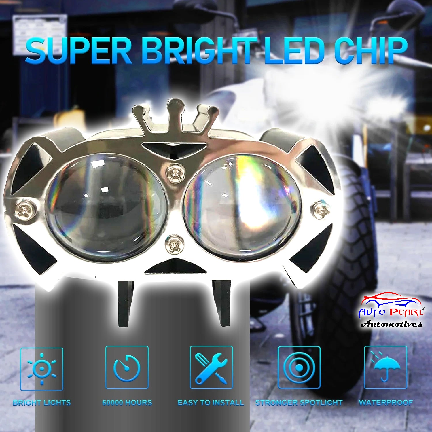 Auto Pearl Motorcycle Double Crown Spotlight Voltage 12-80V and Power 24W Motorcycle fog light Emitting Diode compatible with All Bike