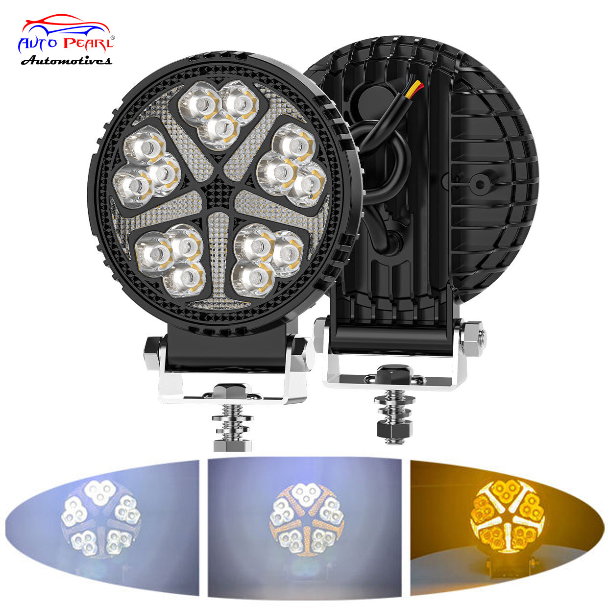 Auto Pearl 4 inch Round 15Led Auxiliary 12V-30W, Amber DRL Spot Light, White and Yellow Color, Off Road Light compatible with All Bike and Car (Pack of 2)