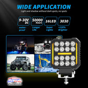 Auto Pearl 4 inch Square 16Led Auxiliary 12V-30W, Amber DRL Spot Light, White and Yellow Color, Off Road Light compatible with All Bike and Car (Pack of 2)