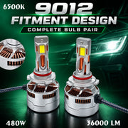 Auto Pearl 9012-6500K 480W (240W Each), 36000LM LED Headlight Bulb with rear cooling Fan for Car (Cool White Light LED Headlight Bulb)