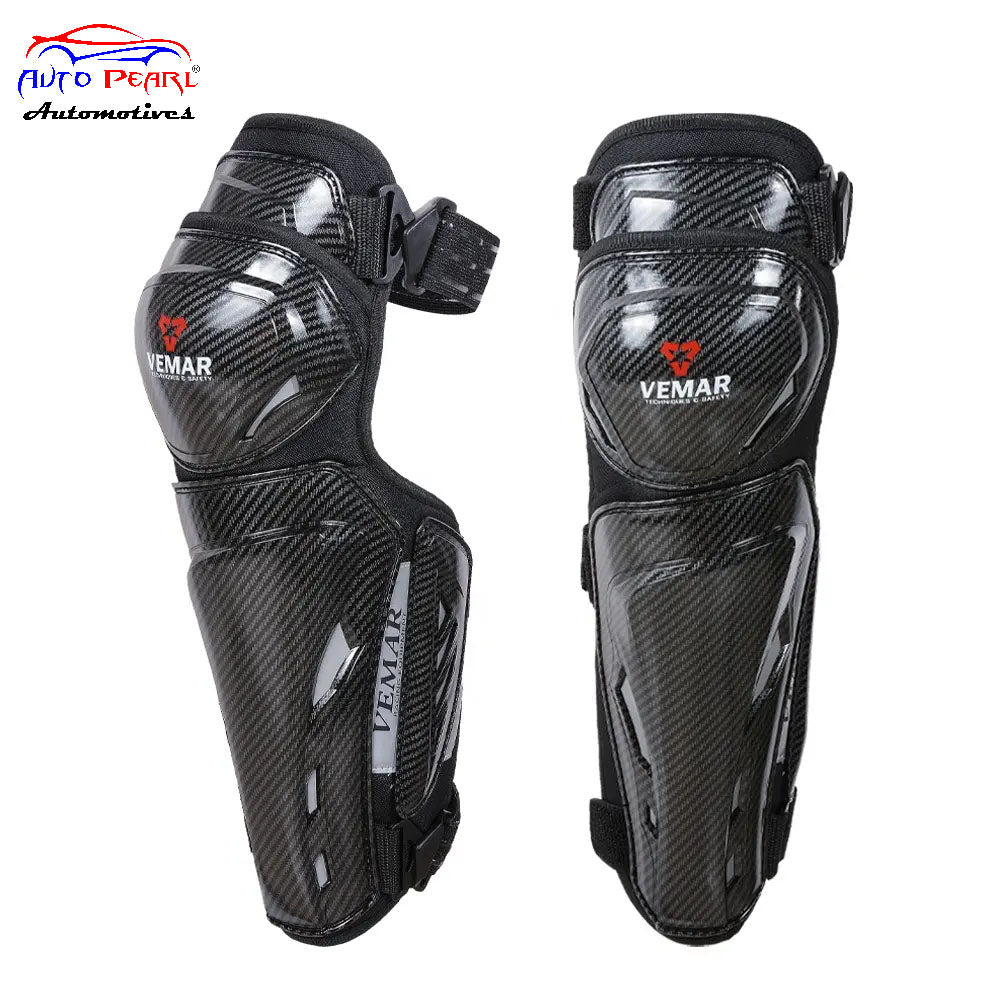 Auto Pearl Motorcycle Knee Shin Guards Elbow Pads, 4 in 1 PP Shell Motocross Knee Shin Safe Protection Armor for Moto Cycling Racing compatible with All Bike (Carbon Black, 4Pcs)