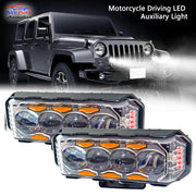 Auto Pearl Motorcycle Yellow/White & Red/Blue 4LED High Beam 12V-18W Fog Light with Flashing Mode Off-Road Vehicles compatible with All Bikes and Cars