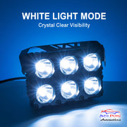 Auto Pearl Motorcycle 6-Lens Driving Lights Flasher Yellow, White with Red-Blue Led light, 30W, 12-80V Auxiliary Lights Compatible with All Bike