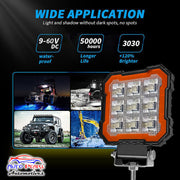 Auto Pearl 4 inch Square Auxiliary 12V-30W, Amber DRL Spot Light Off Road Light, White and Yellow Color compatible with All Bike and Car (Pack of 2)