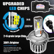 Auto Pearl H4 LED Headlight Bulb for Car 280W 18000LM 6000K (White Light LED Headlight Bulb) compatible with All Car (Pack of 2)