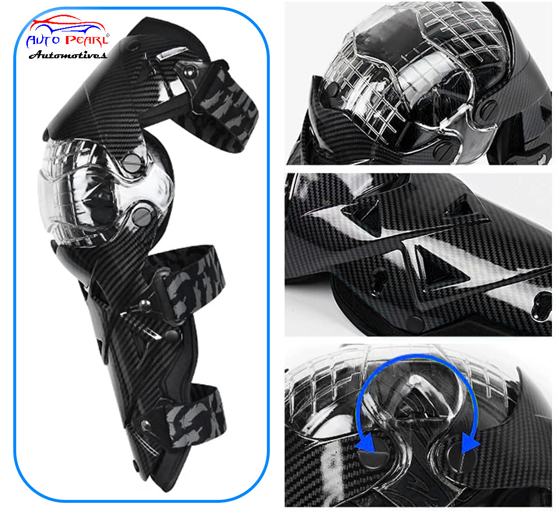 Auto Pearl Carbon Fiber Motorcycle KneePads Motocross Motorcycle Motorsport Racing Riding Knee Pads Protective Gear KneePads (Black, 2 Pcs)