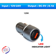 Compact Metal Mini Dual Port Ultra Fast Car Charger, USB A & Type C Port with Type-C Red Cable, Turbo Charger, Grey Compatible with All Cars (Pack of 1)