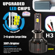 Auto Pearl H3 LED Headlight Bulb for Car 280W 18000LM 6000K (White Light LED Headlight Bulb) compatible with All Car (Pack of 2)