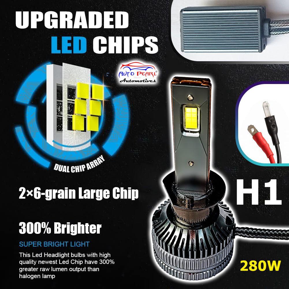 Auto Pearl H1 LED Headlight Bulb for Car 280W 18000LM 6000K (White Light LED Headlight Bulb) compatible with All Car (Pack of 2)
