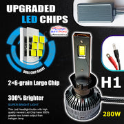 Auto Pearl H1 LED Headlight Bulb for Car 280W 18000LM 6000K (White Light LED Headlight Bulb) compatible with All Car (Pack of 2)