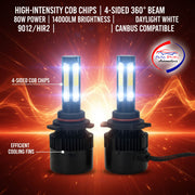 Auto Pearl 9012 Bulb Type LED Headlight Bulb 80W 14000LM 4300K Warm White, 4-Side Fog Light 9012 compatible with All Car (Pack of 2)