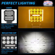 Auto Pearl 4 inch Square 16Led Auxiliary 12V-30W, Amber DRL Spot Light, White and Yellow Color, Off Road Light compatible with All Bike and Car (Pack of 2)