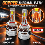 Auto Pearl 9005-6500K 480W (240W Each), 36000LM LED Headlight Bulb with rear cooling Fan for Car (Cool White Light LED Headlight Bulb)