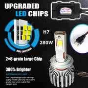 Auto Pearl H7 LED Headlight Bulb for Car 280W 18000LM 6000K (White Light LED Headlight Bulb) compatible with All Car (Pack of 2)