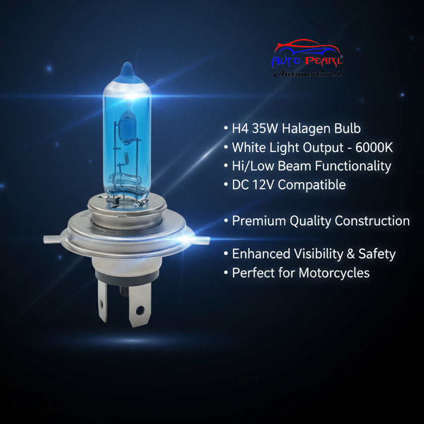 Auto Pearl H4 35W Motorcycle Headlight Halogen Bulb, White light Hi/Low Beam, DC 12V 6000K, Compatible with All Bike (Pack of 1)