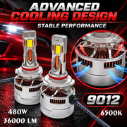 Auto Pearl 9012-6500K 480W (240W Each), 36000LM LED Headlight Bulb with rear cooling Fan for Car (Cool White Light LED Headlight Bulb)