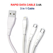 3 in 1 Cable Fast Rapid Super Charging Cable for Micro USB, i Phone & Type C, 3 in 1 White car Charging Cable, Multi Charger Cable Compatible with All Cars