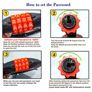 Multipurpose 4 Digit Security Resettable Combination Coiling Bike Cable Lock Anti-Theft Protection Bicycle Number Locks Compatible with Bike/Scooty (Orange)