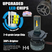Auto Pearl H4 180W LED Warm White Light Headlight with Better Dissipation Turbo Fan, 4300K, 12000LM Headlight Bulb (Pack of 2)