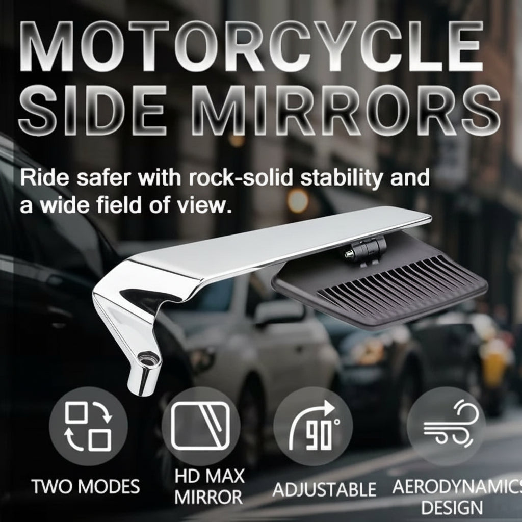 Motorcycle SilverFlip Mirrors Set Adjustable Rotating Rear View Mirror Stealth Wind Wing Side for All Bike (Pack of 2)