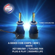 Auto Pearl 880/H27 Bulb Type LED Headlight Bulb 80W 14000LM 4300K Warm White, 4-Side Fog Light 880/881/H27 compatible with All Car (Pack of 2)