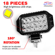 Auto Pearl Auxiliary light 18 LED Hi-Lo Ultra Bright White light Driving Spot Work Lights | 12V-35W High Brightness Driving Lamp, Work Spot Lights compatible with All Bikes and Cars