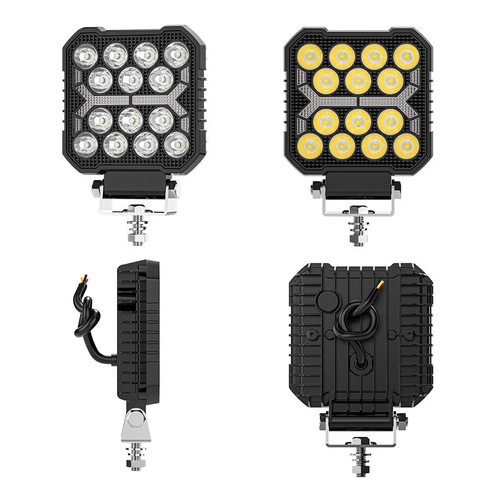 Auto Pearl 4 inch Square 14Led Auxiliary 12V-30W, Amber DRL Spot Light, White and Yellow Color, Off Road Light compatible with All Bike and Car (Pack of 2)