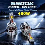 Auto Pearl H7-6500K 480W (240W Each), 36000LM LED Headlight Bulb with rear cooling Fan for Car (Cool White Light LED Headlight Bulb)
