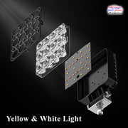 Auto Pearl 4 inch Square 12Led Auxiliary 12V-30W, Amber DRL Spot Light, White and Yellow Color, Off Road Light compatible with All Bike and Car (Pack of 2)