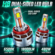 Auto Pearl H8/H9/H11-6500K 480W (240W Each), 36000LM LED Headlight Bulb with rear cooling Fan for Car (Cool White Light LED Headlight Bulb)